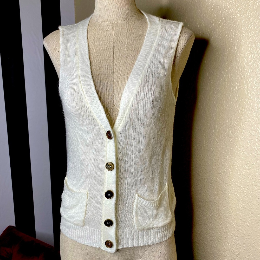 Passports Crochet Button Sweater Vest